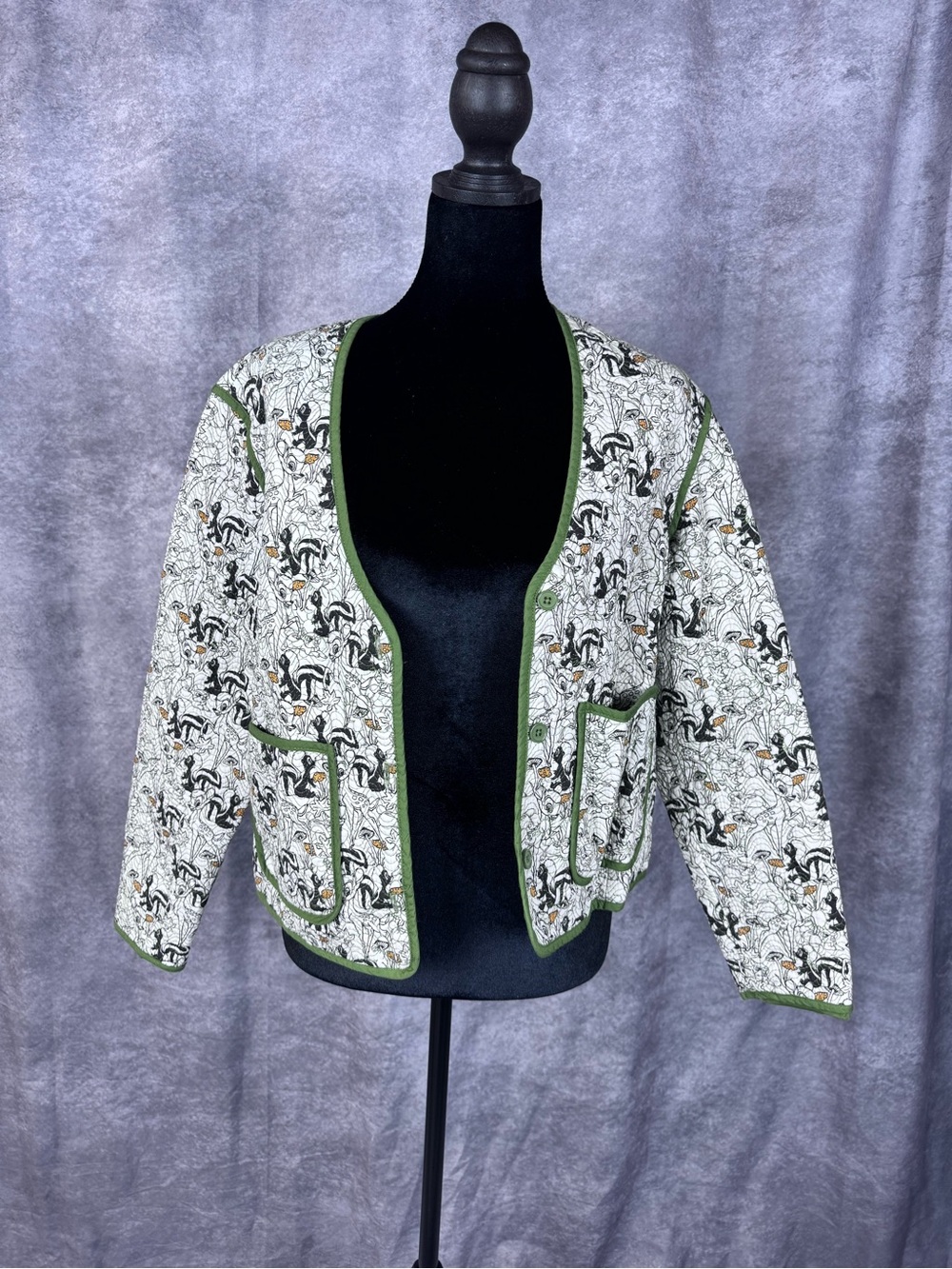 Bambi Quilted Jacket with Green Trim